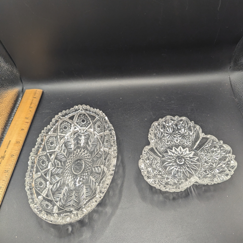 Vintage Lot of 2 EAPG Clear Glass Dishes With Intricate Patterns